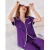 imageEkouaer Women Pajamas Set Button Down Notch Collar Soft Short Sleeve Pjs Set with Long Pant Set Lounge SetPurple