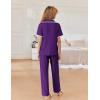 imageEkouaer Women Pajamas Set Button Down Notch Collar Soft Short Sleeve Pjs Set with Long Pant Set Lounge SetPurple