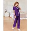 imageEkouaer Women Pajamas Set Button Down Notch Collar Soft Short Sleeve Pjs Set with Long Pant Set Lounge SetPurple