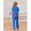 imageEkouaer Women Pajamas Set Button Down Notch Collar Soft Short Sleeve Pjs Set with Long Pant Set Lounge SetRoyal Blue