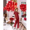imageEkouaer Women Pajamas Set Button Down Notch Collar Soft Short Sleeve Pjs Set with Long Pant Set Lounge SetWine Red