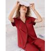 imageEkouaer Women Pajamas Set Button Down Notch Collar Soft Short Sleeve Pjs Set with Long Pant Set Lounge SetWine Red