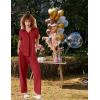 imageEkouaer Women Pajamas Set Button Down Notch Collar Soft Short Sleeve Pjs Set with Long Pant Set Lounge SetWine Red