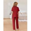 imageEkouaer Women Pajamas Set Button Down Notch Collar Soft Short Sleeve Pjs Set with Long Pant Set Lounge SetWine Red