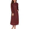 imageEkouaer Womens Cotton Nightgown Long Sleeve Plaid Sleep Shirts Button Down Sleepwear with PocketsBlack Red Plaid
