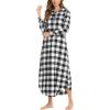 imageEkouaer Womens Cotton Nightgown Long Sleeve Plaid Sleep Shirts Button Down Sleepwear with PocketsBlack White Plaid