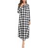 imageEkouaer Womens Cotton Nightgown Long Sleeve Plaid Sleep Shirts Button Down Sleepwear with PocketsBlack White Plaid