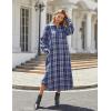 imageEkouaer Womens Cotton Nightgown Long Sleeve Plaid Sleep Shirts Button Down Sleepwear with PocketsBlue Gray Plaid