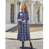 imageEkouaer Womens Cotton Nightgown Long Sleeve Plaid Sleep Shirts Button Down Sleepwear with PocketsBlue Gray Plaid