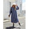 imageEkouaer Womens Cotton Nightgown Long Sleeve Plaid Sleep Shirts Button Down Sleepwear with PocketsBlue Gray Plaid