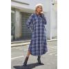 imageEkouaer Womens Cotton Nightgown Long Sleeve Plaid Sleep Shirts Button Down Sleepwear with PocketsBlue Gray Plaid