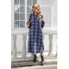 imageEkouaer Womens Cotton Nightgown Long Sleeve Plaid Sleep Shirts Button Down Sleepwear with PocketsBlue Gray Plaid
