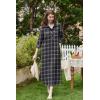 imageEkouaer Womens Cotton Nightgown Long Sleeve Plaid Sleep Shirts Button Down Sleepwear with PocketsBrown Blue Plaid