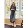 imageEkouaer Womens Cotton Nightgown Long Sleeve Plaid Sleep Shirts Button Down Sleepwear with PocketsBrown Blue Plaid