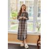 imageEkouaer Womens Cotton Nightgown Long Sleeve Plaid Sleep Shirts Button Down Sleepwear with PocketsBrown Plaid