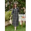 imageEkouaer Womens Cotton Nightgown Long Sleeve Plaid Sleep Shirts Button Down Sleepwear with PocketsGray Black Plaid