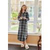 imageEkouaer Womens Cotton Nightgown Long Sleeve Plaid Sleep Shirts Button Down Sleepwear with PocketsGray Black Plaid