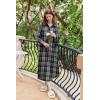 imageEkouaer Womens Cotton Nightgown Long Sleeve Plaid Sleep Shirts Button Down Sleepwear with PocketsGray Black Plaid