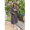 imageEkouaer Womens Cotton Nightgown Long Sleeve Plaid Sleep Shirts Button Down Sleepwear with PocketsPink Black Plaid