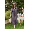 imageEkouaer Womens Cotton Nightgown Long Sleeve Plaid Sleep Shirts Button Down Sleepwear with PocketsPink Black Plaid