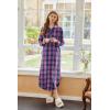 imageEkouaer Womens Cotton Nightgown Long Sleeve Plaid Sleep Shirts Button Down Sleepwear with PocketsPink Blue Plaid