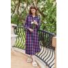imageEkouaer Womens Cotton Nightgown Long Sleeve Plaid Sleep Shirts Button Down Sleepwear with PocketsPink Blue Plaid