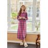 imageEkouaer Womens Cotton Nightgown Long Sleeve Plaid Sleep Shirts Button Down Sleepwear with PocketsPink Brown Plaid