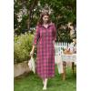 imageEkouaer Womens Cotton Nightgown Long Sleeve Plaid Sleep Shirts Button Down Sleepwear with PocketsPink Brown Plaid