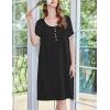 imageEkouaer Womens Nightgown Short Sleeve Sleepshirts Lace Nightshirts Button Down Sleep Dress with Pockets Casual SleepwearBlack