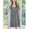 imageEkouaer Womens Nightgown Short Sleeve Sleepshirts Lace Nightshirts Button Down Sleep Dress with Pockets Casual SleepwearDark Grey