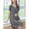 imageEkouaer Womens Nightgown Short Sleeve Sleepshirts Lace Nightshirts Button Down Sleep Dress with Pockets Casual SleepwearDark Grey