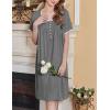 imageEkouaer Womens Nightgown Short Sleeve Sleepshirts Lace Nightshirts Button Down Sleep Dress with Pockets Casual SleepwearDark Grey