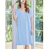 imageEkouaer Womens Nightgown Short Sleeve Sleepshirts Lace Nightshirts Button Down Sleep Dress with Pockets Casual SleepwearLight Blue