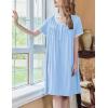 imageEkouaer Womens Nightgown Short Sleeve Sleepshirts Lace Nightshirts Button Down Sleep Dress with Pockets Casual SleepwearLight Blue
