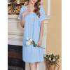 imageEkouaer Womens Nightgown Short Sleeve Sleepshirts Lace Nightshirts Button Down Sleep Dress with Pockets Casual SleepwearLight Blue