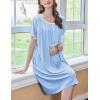 imageEkouaer Womens Nightgown Short Sleeve Sleepshirts Lace Nightshirts Button Down Sleep Dress with Pockets Casual SleepwearLight Blue