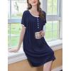 imageEkouaer Womens Nightgown Short Sleeve Sleepshirts Lace Nightshirts Button Down Sleep Dress with Pockets Casual SleepwearNavy Blue