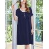 imageEkouaer Womens Nightgown Short Sleeve Sleepshirts Lace Nightshirts Button Down Sleep Dress with Pockets Casual SleepwearNavy Blue