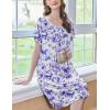 imageEkouaer Womens Nightgown Short Sleeve Sleepshirts Lace Nightshirts Button Down Sleep Dress with Pockets Casual SleepwearPurple Flower