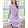 imageEkouaer Womens Nightgown Short Sleeve Sleepshirts Lace Nightshirts Button Down Sleep Dress with Pockets Casual SleepwearWhite Flower
