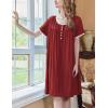 imageEkouaer Womens Nightgown Short Sleeve Sleepshirts Lace Nightshirts Button Down Sleep Dress with Pockets Casual SleepwearWine Red