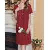 imageEkouaer Womens Nightgown Short Sleeve Sleepshirts Lace Nightshirts Button Down Sleep Dress with Pockets Casual SleepwearWine Red