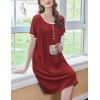 imageEkouaer Womens Nightgown Short Sleeve Sleepshirts Lace Nightshirts Button Down Sleep Dress with Pockets Casual SleepwearWine Red