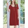 imageEkouaer Womens Nightgown Short Sleeve Sleepshirts Lace Nightshirts Button Down Sleep Dress with Pockets Casual SleepwearWine Red