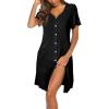 imageEkouaer Button Down Nightgowns for Women Short Sleeve Waffle Knit Sleepwear V Neck Womens Nightgown SXXLBlack