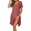 imageEkouaer Button Down Nightgowns for Women Short Sleeve Waffle Knit Sleepwear V Neck Womens Nightgown SXXLBrick Red