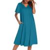 imageEkouaer Nightgowns for Women Short Sleeve Night Gown Pleated Sleepshirt V Neck Nightshirt Soft Sleepdress with PocketsBlue Green