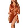 imageEkouaer Satin Nightgowns for Women Button Down Sleepshirt 34 Sleeve Nightshirts Boyfriend SleepwearOrange