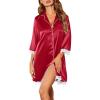 imageEkouaer Satin Nightgowns for Women Button Down Sleepshirt 34 Sleeve Nightshirts Boyfriend SleepwearWine Red