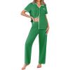 imageEkouaer Women Pajamas Set Button Down Notch Collar Soft Short Sleeve Pjs Set with Long Pant Set Lounge SetBright Green